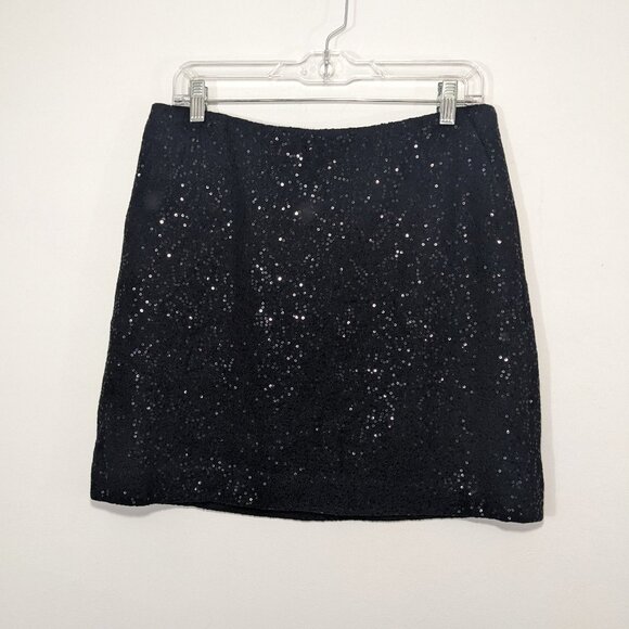 NWT Ann Taylor Skirt 8 Black Sequined Wool Blend Above Knee Pockets Sparkle Zip - Picture 1 of 9